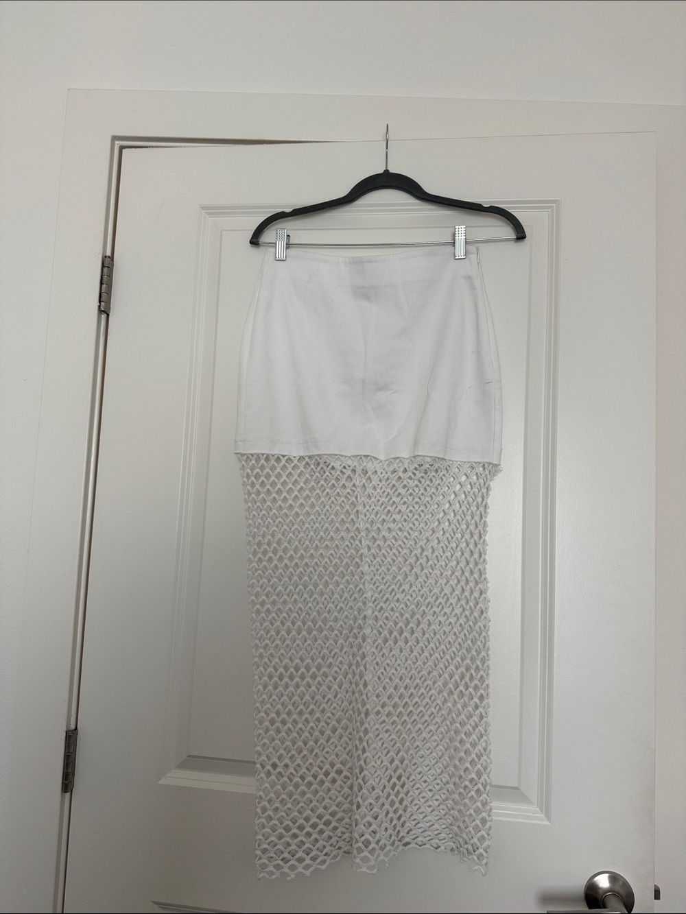 Zara White Maxi Skirt with Mesh Overlay